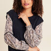 T-shirt col rond manches longues bleu marine femme