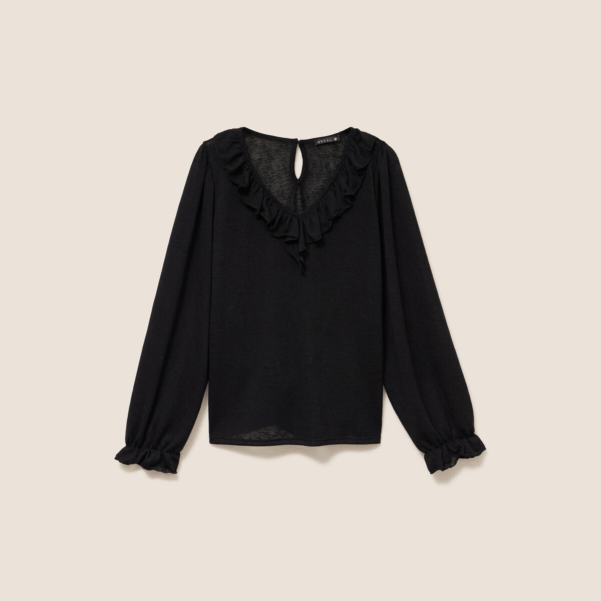 Blouse col v manches longues noir femme