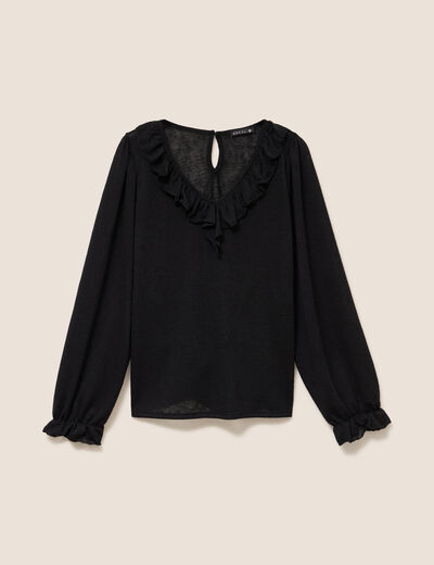 Blouse col v manches longues noir femme