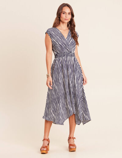 Robe &eacute;vas&eacute;e 3/4 sans manches col v blanc femme