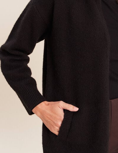 Gilet droit long col chemise noir femme