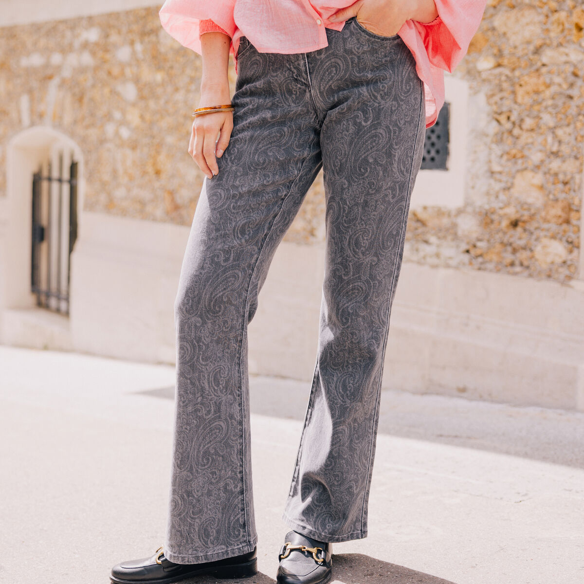 Jean bootcut longueur standard denim gris femme