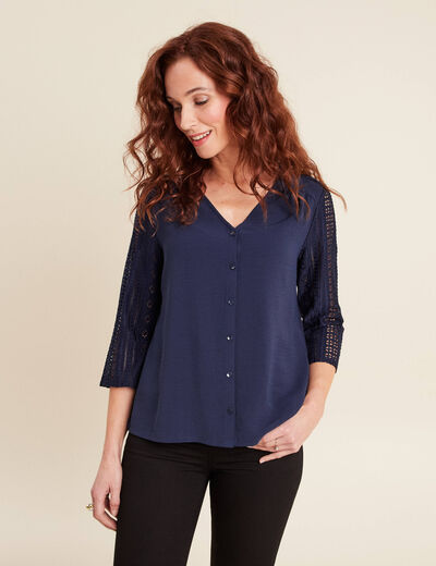 Blouse manches 3/4 bleu marine femme