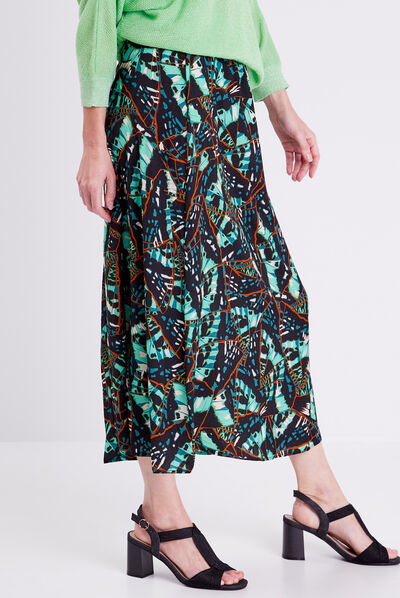 Jupe midi évasée fluide vert pastel femme