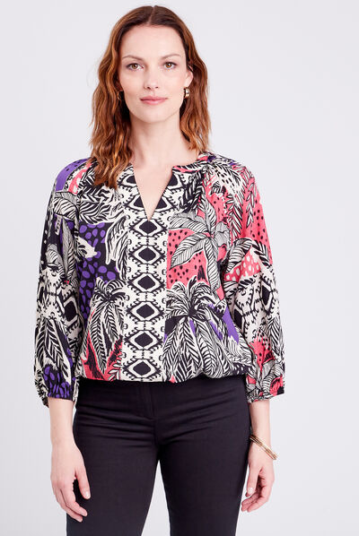 Blouse manches 3/4 rose fushia femme