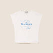 T-shirt col rond manches courtes brod&eacute; ecru femme