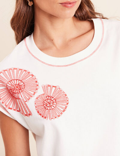 T-shirt col rond manches courtes ecru femme