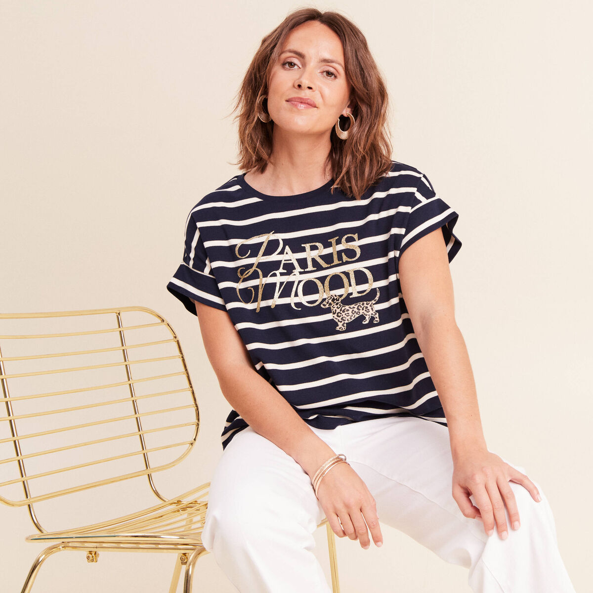 T-shirt droit col rond manches courtes noir femme