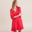 Robe empire smock&eacute;e satin rose cerise femme