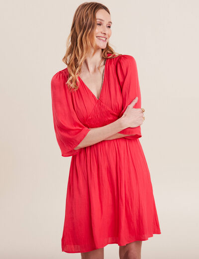 Robe empire smockée satin rose cerise femme