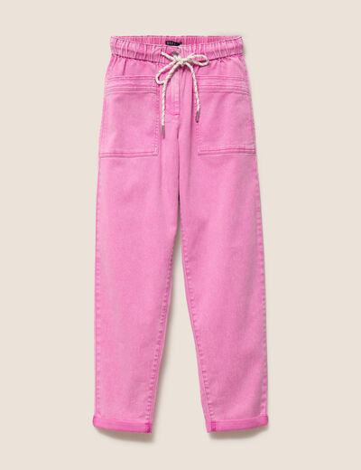 Jean coupe mom 7/8&egrave;me rose fushia femme