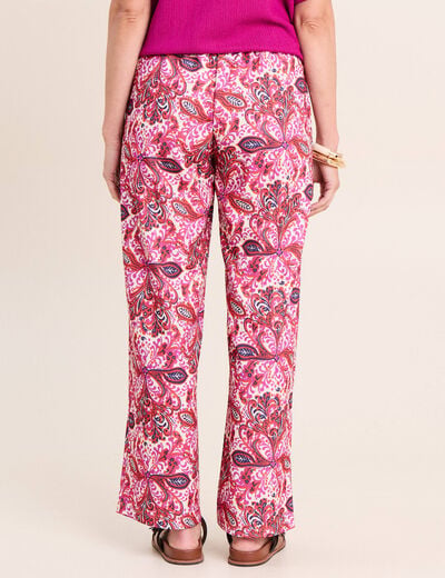 Pantalon large taille haute rose corail femme