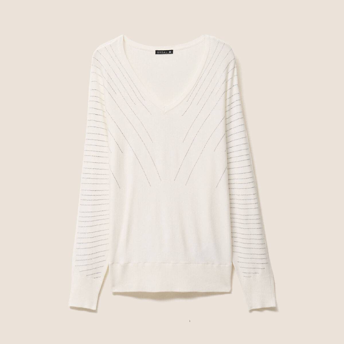 Pull ajust&eacute; col bateau strass ecru femme