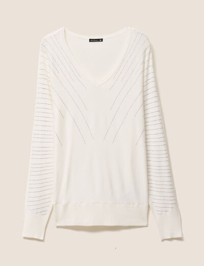 Pull ajust&eacute; col bateau strass ecru femme