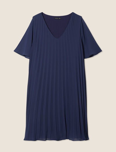 Robe droite plissée bleu marine femme