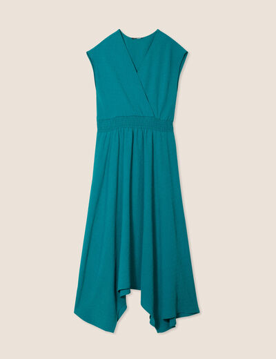 Robe évasée taille smockée vert femme