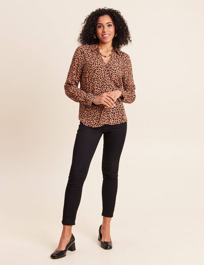 Chemise cintr&eacute;e manches longues fluide marron femme
