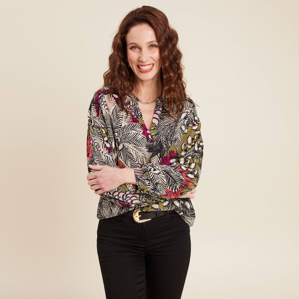 Blouse manches 3/4 vert femme