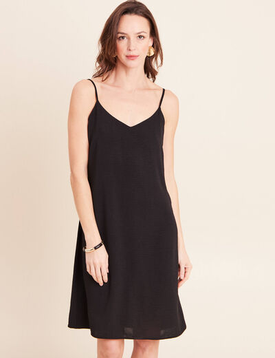 Robe courte &eacute;vas&eacute;e col rond 2 en 1 noir femme