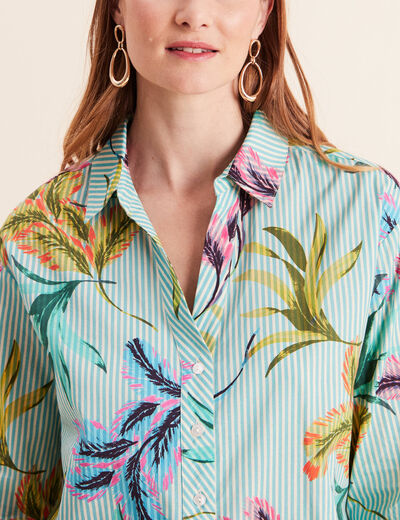 Chemise droite courte manches 3/4 vert femme