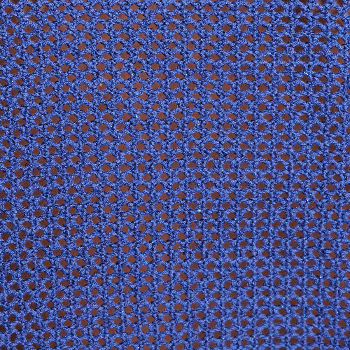 Pull ajour&eacute; col rond manches longues bleu fonc&eacute; femme