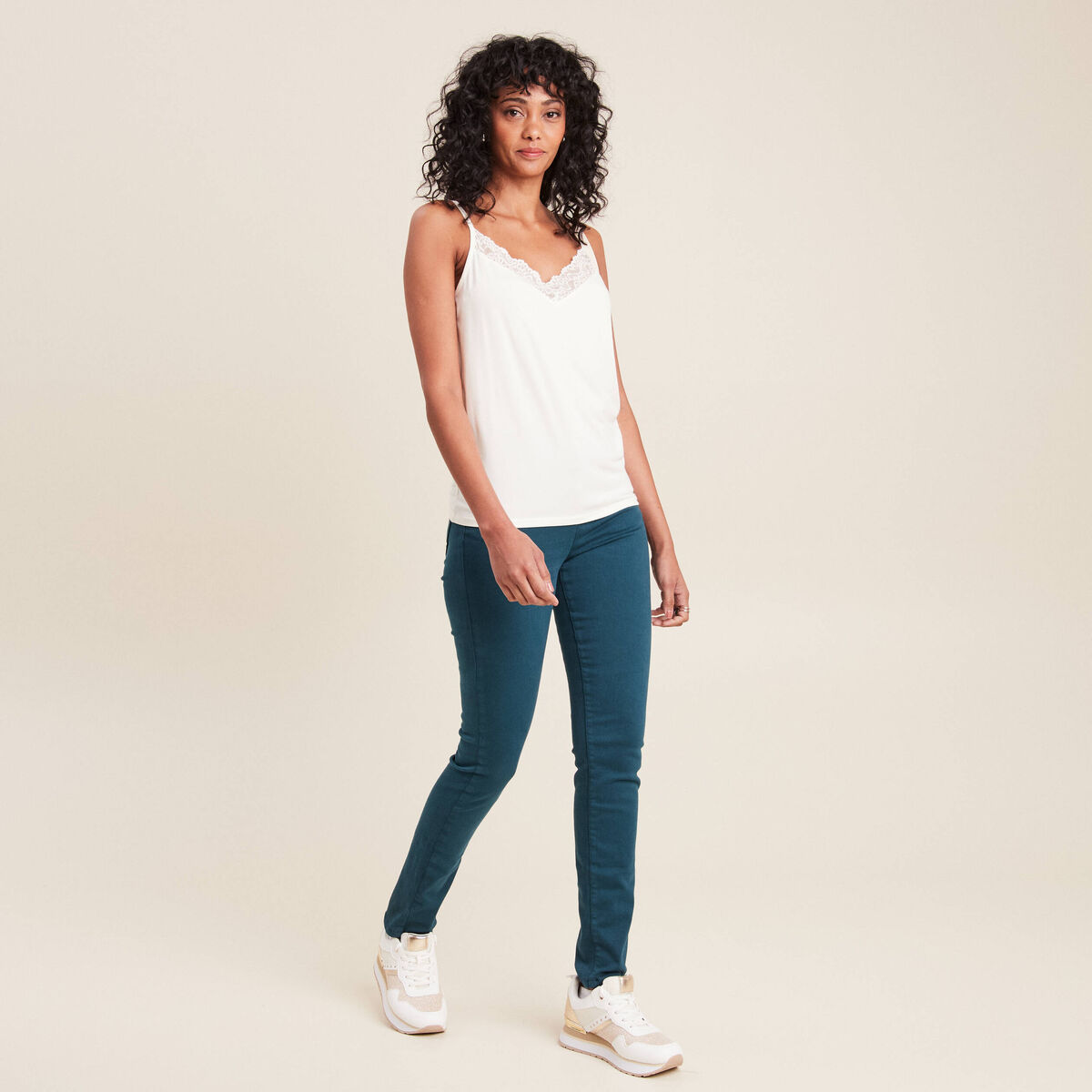 Jean magique ajusté taille standard bleu canard femme