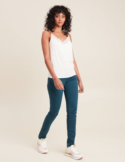 Jean magique ajusté taille standard bleu canard femme
