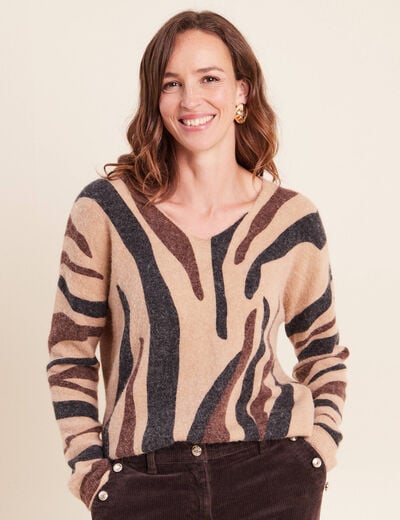 Pull manches longues marron femme