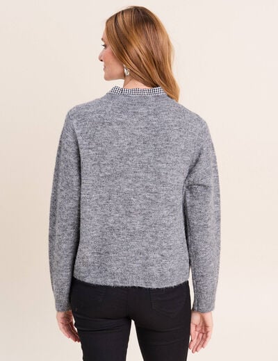 Gilet avec d&eacute;tails au col gris fonc&eacute; femme