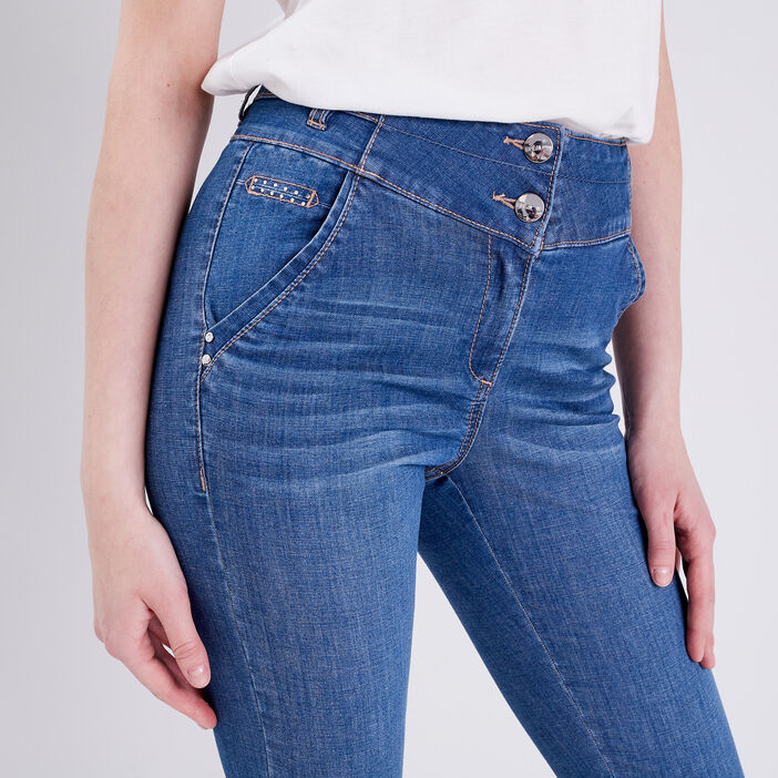 Pantacourt ajusté en jean denim stone femme