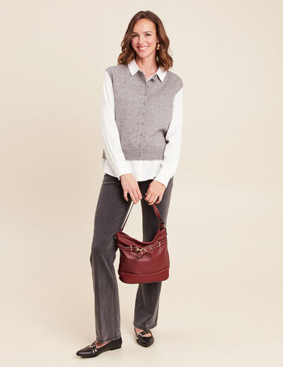 gilet droit court sans manches col rond gris clair femme