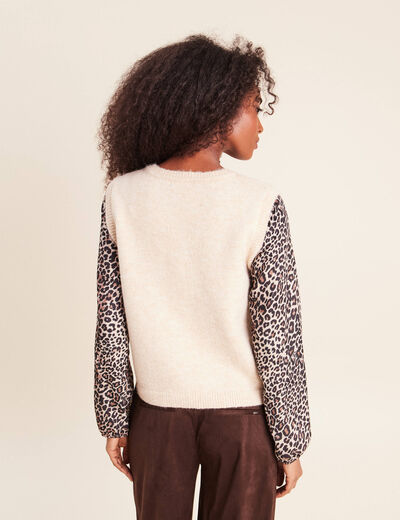 Pull col rond beige femme