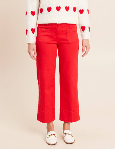 Pantalon droit 7/8&egrave;me taille standard rouge fluo femme