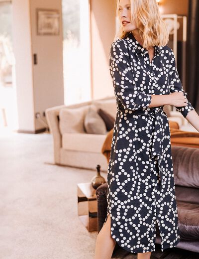 Robe longue évasée ceinturée noir femme