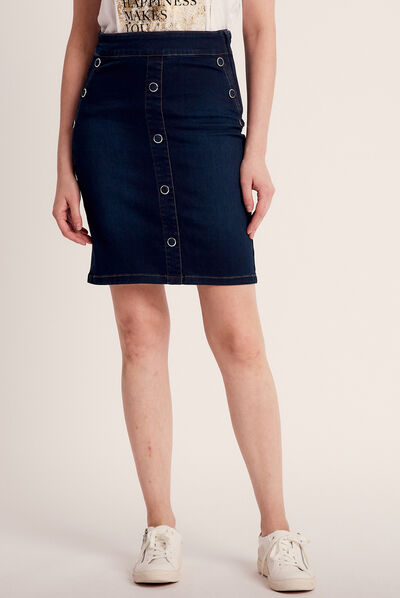 Jupe droite en jean à pont denim brut femme