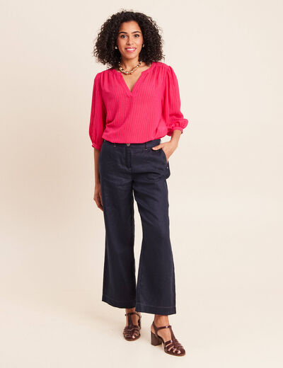 Pantalon large taille standard bleu fonc&eacute; femme