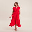 Robe évasée taille smockée rouge femme