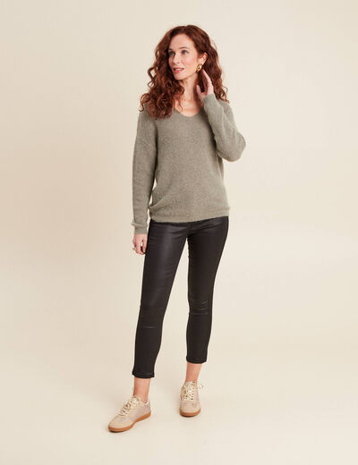 Pantalon ajusté enduit noir femme