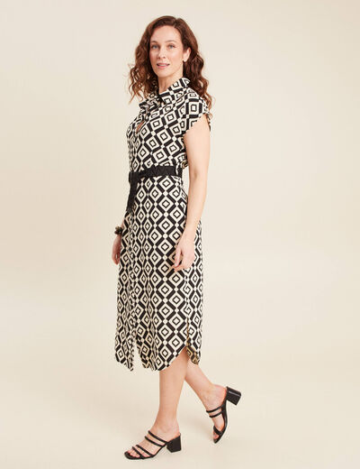 Robe longue droite ceinturée noir femme