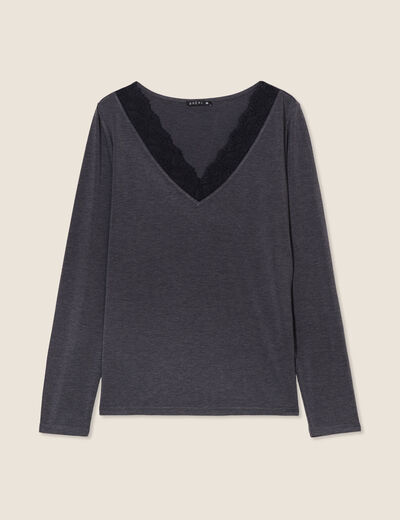 T-shirt thermo-douceur manches longues gris foncé femme
