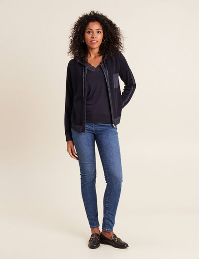 Gilet à capuche zippé bleu foncé femme