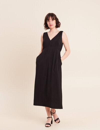 Robe Femme L33 Taille 40 - Noir Et Marron à Motif Floral - Manches Courtes - Occasion Très Bon état