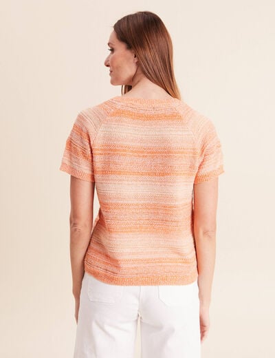 Pull col rond manches courtes orange fluo femme