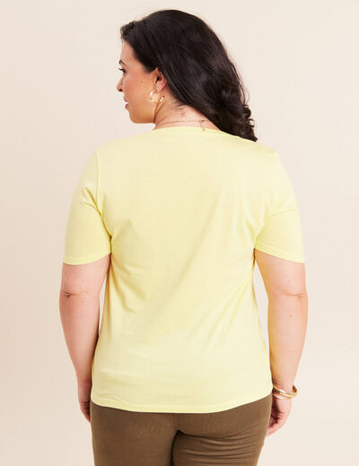 T-shirt col v manches courtes jaune clair femme