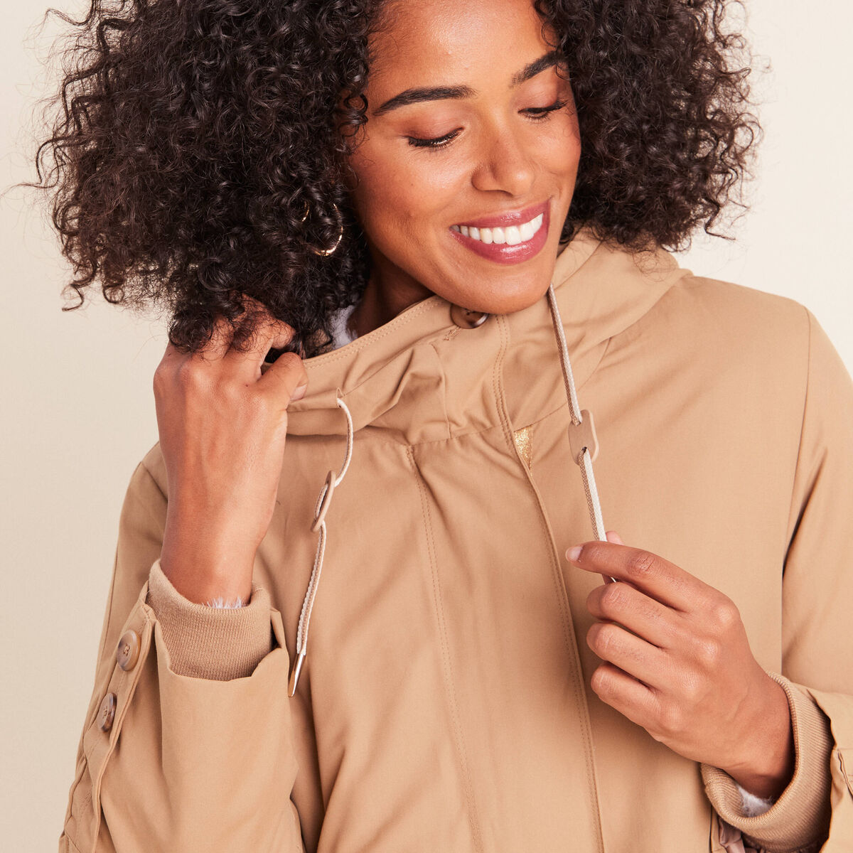 Parka &agrave; capuche taille ajustable taupe femme