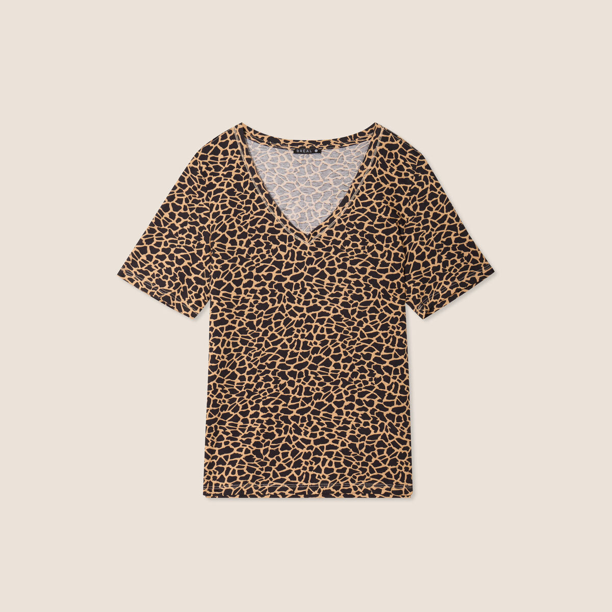 T-shirt col V manches courtes noir femme