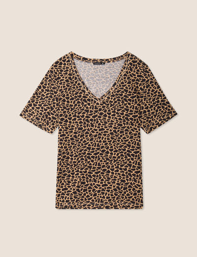 T-shirt col V manches courtes noir femme