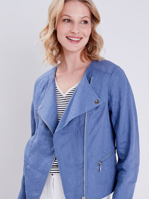 Veste droite zippee bleu femme