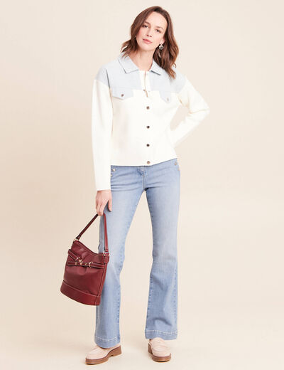 Gilet manches longues col chemise ecru femme