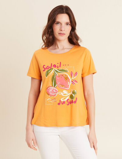 T-shirt manches courtes orange clair femme